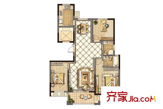 寶信潤山御林B8#號樓F2戶型 3室2廳2衛(wèi)1廚