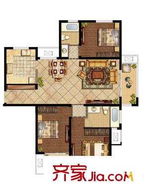 鑫苑景城E戶型 4#東戶 3室2廳2衛(wèi)1廚