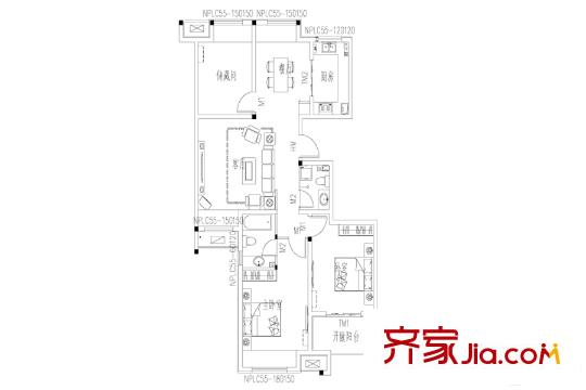 阿爾卡迪亞文承苑高層2戶型 3室2廳2衛(wèi)1廚