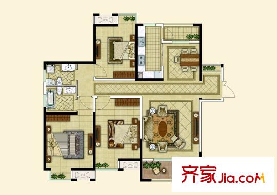 楓林天下二期19#樓邊戶K戶型 3室2廳2衛(wèi)1廚