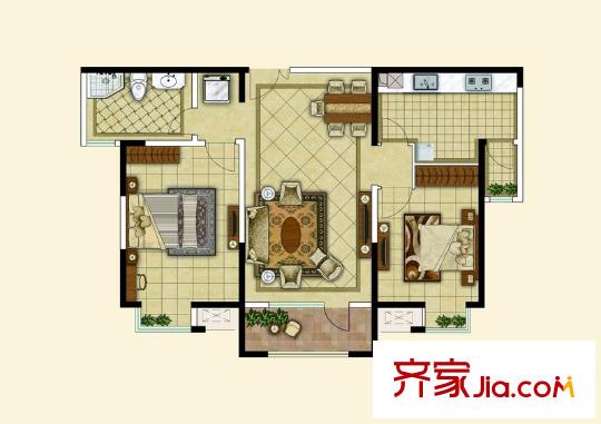 楓林天下二期19#樓中間戶G戶型 2室2廳1衛(wèi)1廚