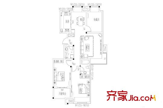 阿爾卡迪亞文承苑高層1戶型 3室2廳2衛(wèi)1廚