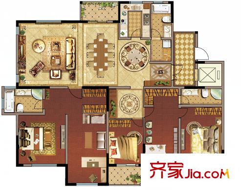 國信?云璽7#樓整棟J2戶型 5室3廳3衛(wèi)1廚