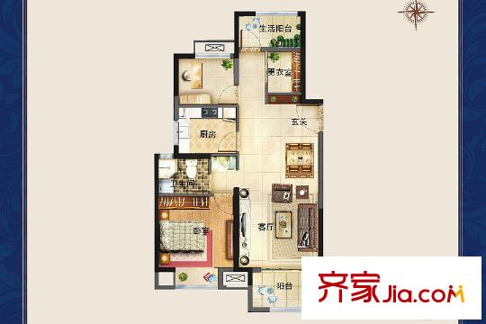 海爾?滟瀾公館10#11#中戶邊戶F戶型 3室2廳1衛(wèi)1廚