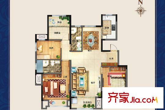 海爾?滟瀾公館一期洋房戶型 4室2廳2衛(wèi)1廚