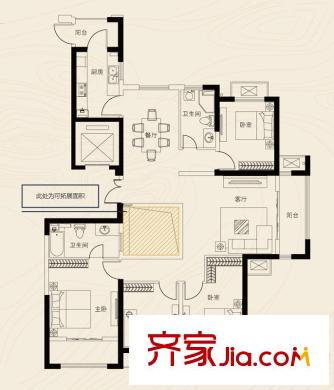開元翡翠灣3-6#東戶E戶型 4室2廳2衛(wèi)