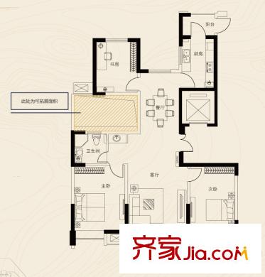 開(kāi)元翡翠灣3-6#中間戶G戶型 3室2廳1衛(wèi)