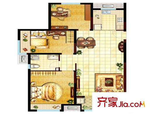 美的時代城2#、3#邊戶 戶型5 3室2廳1衛(wèi)1廚