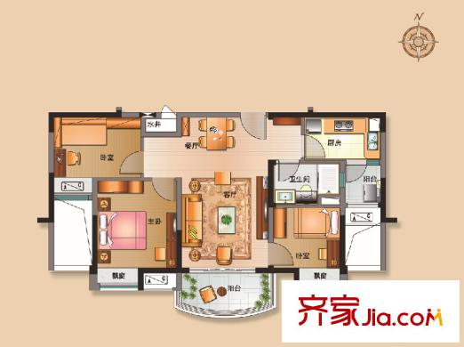 徐州碧桂園一期11# 17#西戶 其他棟中間戶J472-93戶型 3室2廳1衛(wèi)1廚