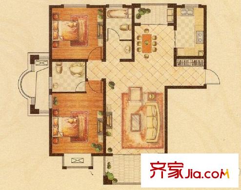 華府天地1#2#東戶A戶型 2室2廳2衛(wèi)1廚