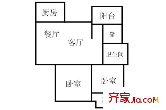 煌庭棕櫚灣12號(hào)樓2戶型 2室2廳1衛(wèi)1廚