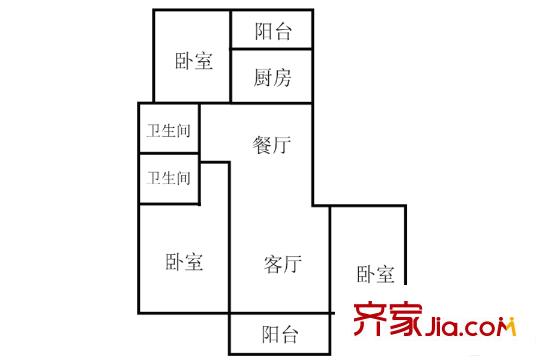 煌庭棕櫚灣13號(hào)樓2戶型 3室2廳2衛(wèi)1廚