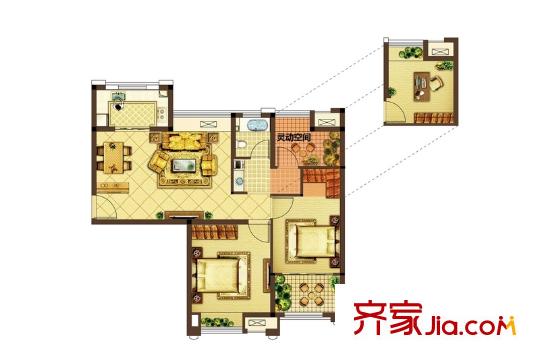 美好匯鄰灣一期6#7#C戶型 3室2廳1衛(wèi)1廚