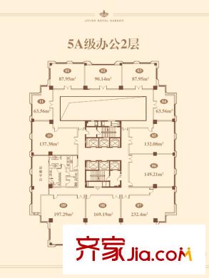 璽悅龍城5A級(jí)辦公2層平面圖 