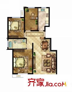 中國鐵建?原香漫谷1-13#、17#洋房標準層E戶型 2室2廳1衛(wèi)1廚