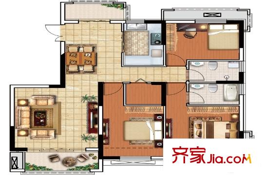 保利鑫城二期8#、9#、10#邊戶戶型 3室2廳2衛(wèi)1廚
