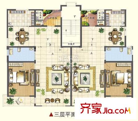 泰康紅郡疊加別墅AB戶型三層 4室3廳3衛(wèi)1廚