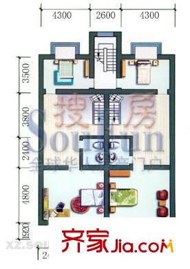 嘉慧園戶型圖躍層別墅二層平 2室2廳1衛(wèi)