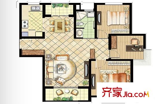 綠地之窗五期29#標準層01室東戶 3室2廳1衛(wèi)1廚