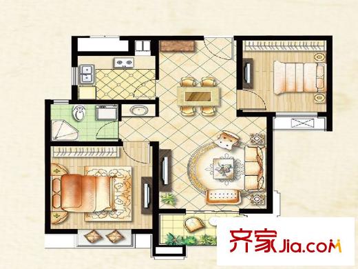綠地之窗18#、22#標準戶型 2室2廳1衛(wèi)1廚
