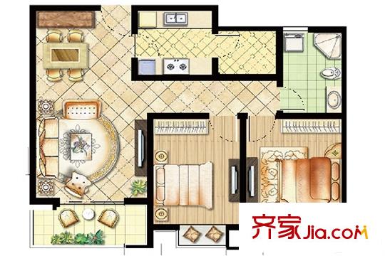 綠地之窗五期29#02標準層02室中間戶 2室1衛(wèi)1廚