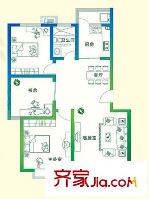 萬豪綠城D2戶型 3室2廳1衛(wèi)1廚