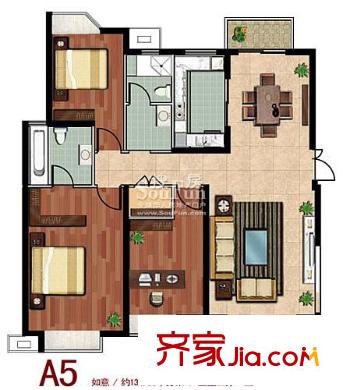 中鐵人才家園戶(hù)型圖A5戶(hù)型 3室2廳2衛(wèi)