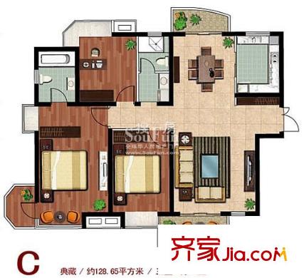 中鐵人才家園戶型圖C戶型 3室2廳2衛(wèi)