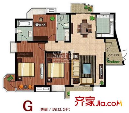 中鐵人才家園戶(hù)型圖G戶(hù)型 3室2廳2衛(wèi)