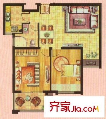 金山福地二期A2戶型 2室2廳1衛(wèi)1廚