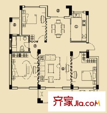 開(kāi)元四季戶(hù)型圖三期開(kāi)元云龍谷B2戶(hù)型 3室2廳1衛(wèi)1廚