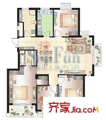 開(kāi)元四季戶(hù)型圖b13-A-9-G1 4室2廳2衛(wèi)1廚