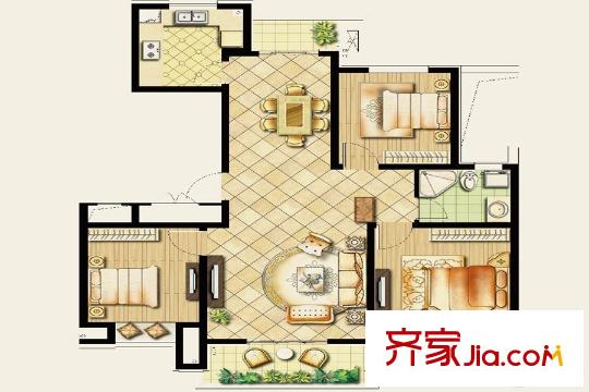 綠地商務城123#2單元標準層01室 3室2廳1衛(wèi)1廚