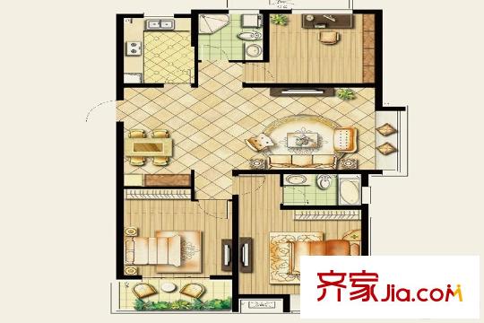 綠地商務城123#標準層1單元01室 3室2廳2衛(wèi)1廚