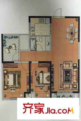 城置國際花園城21#100平方米中間戶B戶型 3室2廳1衛(wèi)1廚