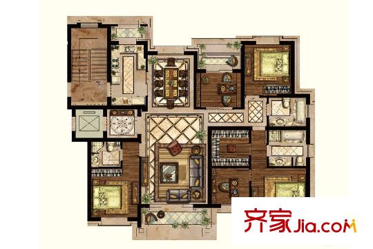 龍廷潤園洋房G2戶型南 4室2廳3衛(wèi)1廚