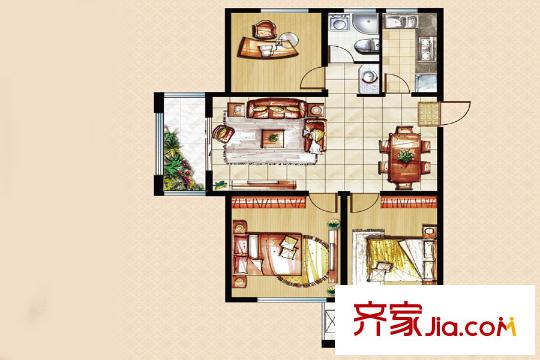 御水帝景城I戶型 3室2廳1衛(wèi)1廚