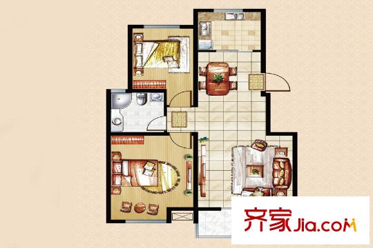 御水帝景城C戶型 2室2廳1衛(wèi)1廚