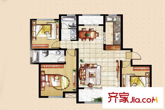 御水帝景城D戶型 3室3廳2衛(wèi)1廚