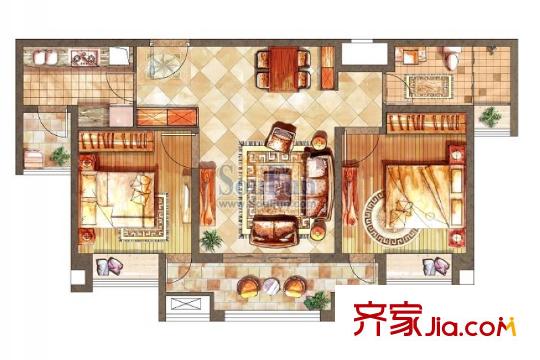 月星?星湖灣5-11#中間戶A1戶型 2室2廳2衛(wèi)1廚