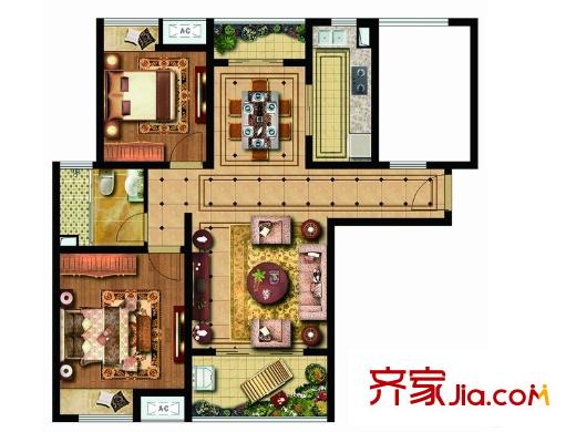 雨潤(rùn)新城高層兩邊戶（紫薇苑1#2#3#4#）G5戶型 2室2廳1衛(wèi)1廚