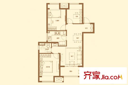 萬科橙郡標(biāo)準(zhǔn)層西邊戶C戶型 3室2廳1衛(wèi)1廚