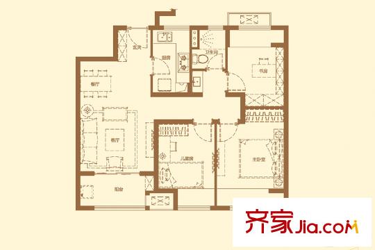 萬科橙郡標(biāo)準(zhǔn)層中間戶B戶型 3室2廳1衛(wèi)1廚