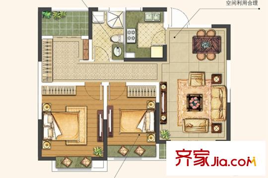 綠地工潤(rùn)?和平壹號(hào)一期高層1#7#號(hào)樓K戶型 2室2廳1衛(wèi)1廚