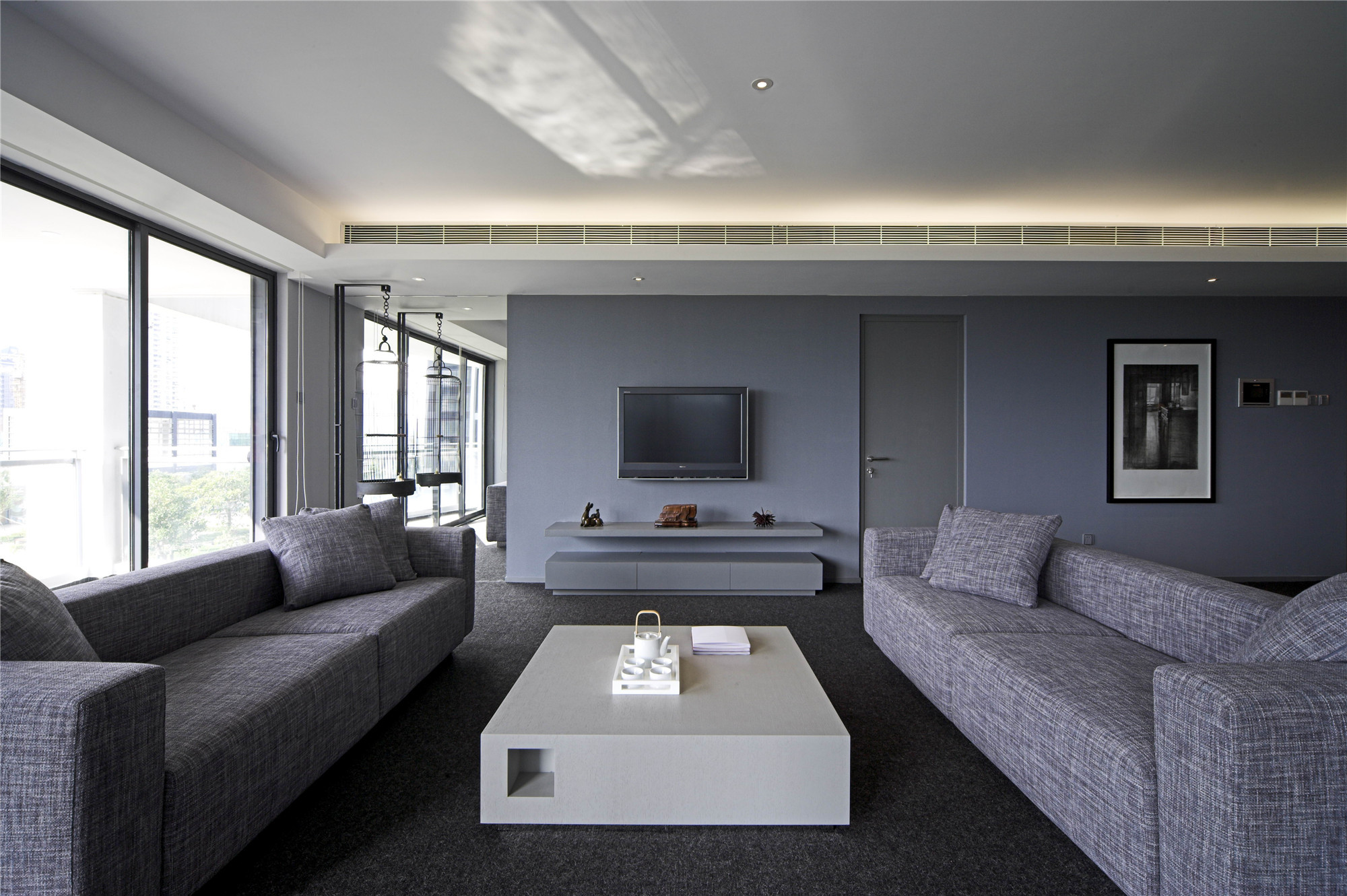 大户型,140平米以上装修,15-20万装修,客厅,现代简约风格,沙发,电视背景墙,灰色