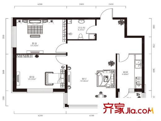 紫城小苑戶型圖 兩室一廳