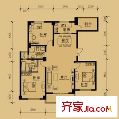 北京壹號(hào)公館戶型圖C1戶型 3室2廳2衛(wèi)1廚