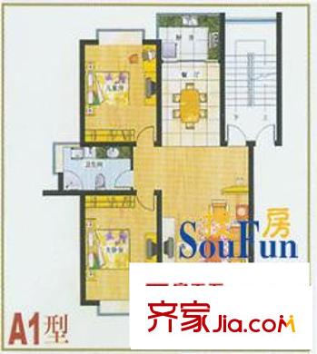 城建嘉園戶型圖A1型 2室1廳1衛(wèi)1廚