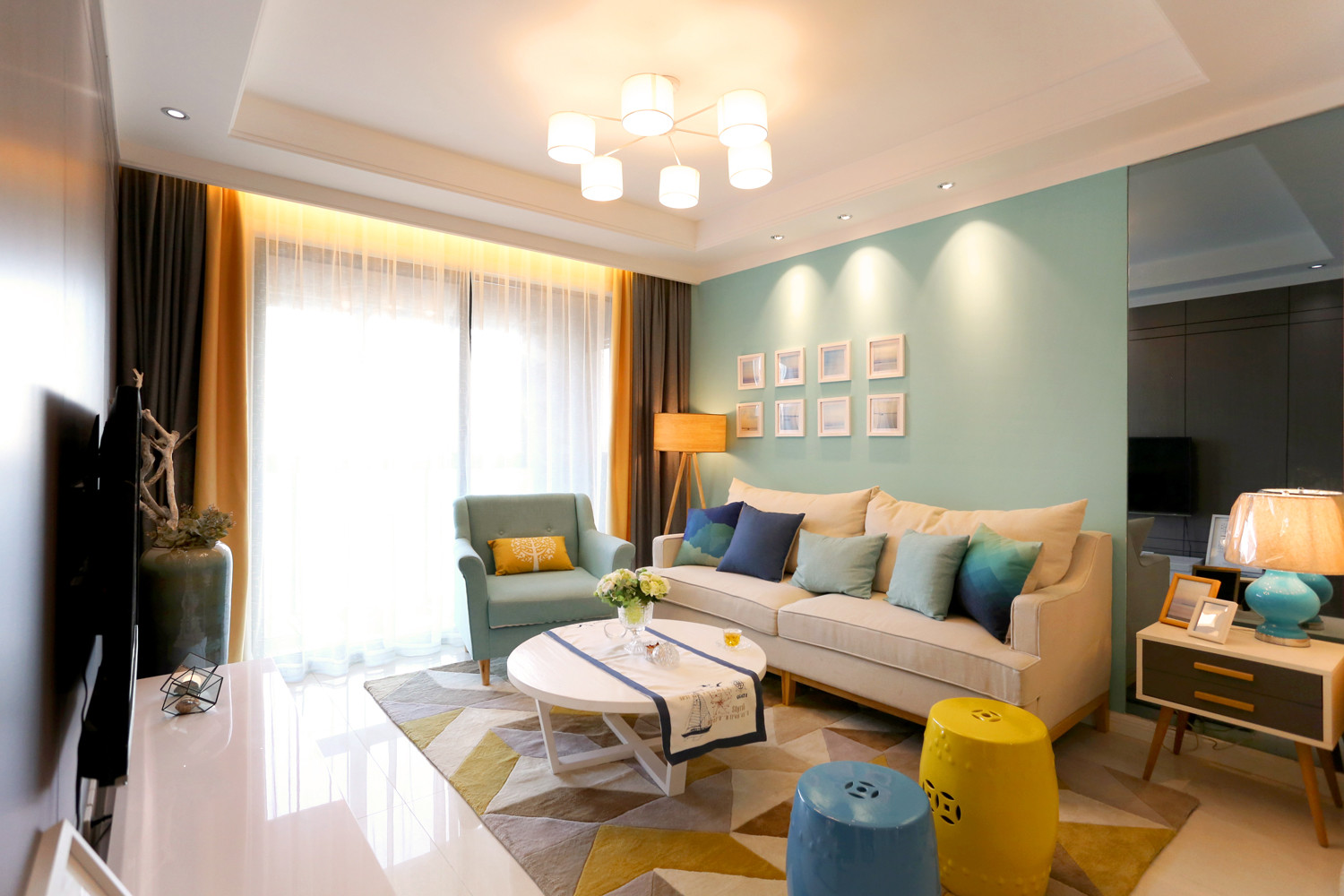 10-15万装修,二居室装修,80平米装修,客厅,宜家风格,沙发背景墙,蓝色