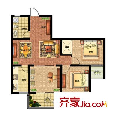 盛世華城戶型圖U戶型 2室2廳1衛(wèi)1廚